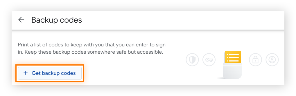 Google 帐户双重验证部分中的备用代码萤幕