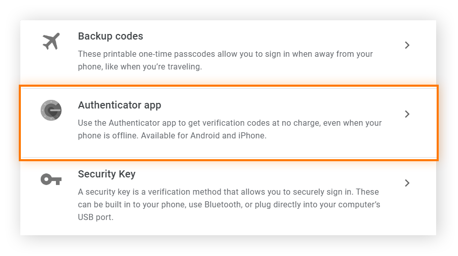 Google 帐户双重验证部分的验证选项